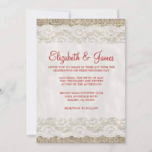 Invitations de mariage à la dentelle rouge et blan