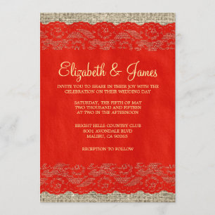 Invitations de mariage à la dentelle rouge et doré