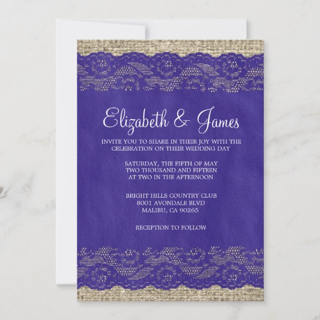 Invitations de mariage à la dentelle royale bleue  (Devant)