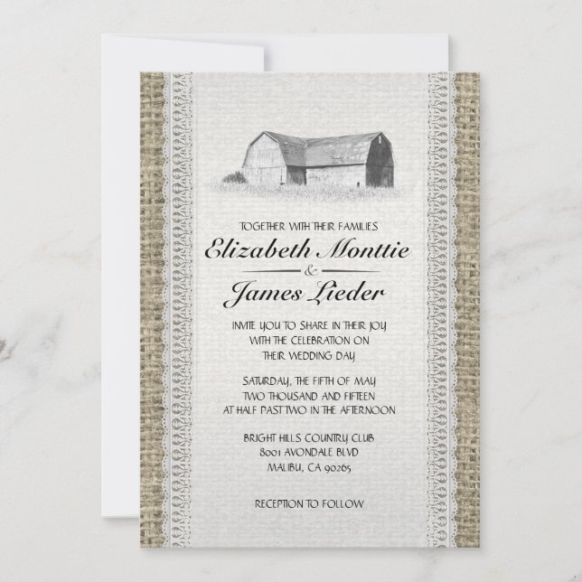 Invitations de mariage à la ferme (Devant)