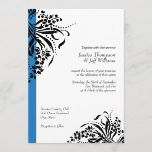 Invitations de mariage à la floraison bleue et noi