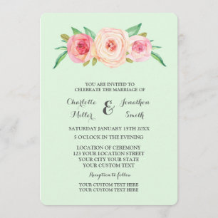 Invitations de mariage à la menthe rose