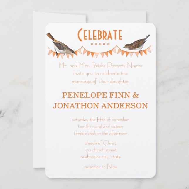 Invitations de mariage à la Pêche et au Bunting Or (Devant)