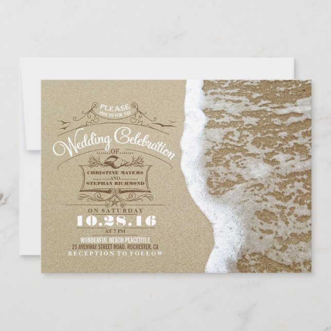 Invitations de mariage à la plage moderne -Sable d (Devant)