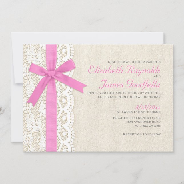 Invitations de mariage à la poule rose et à la den (Devant)