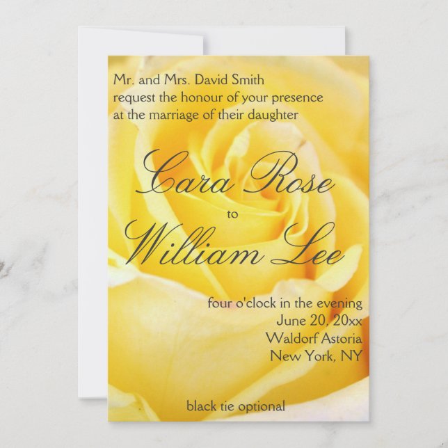 Invitations de mariage à la rose jaune élégante (Devant)