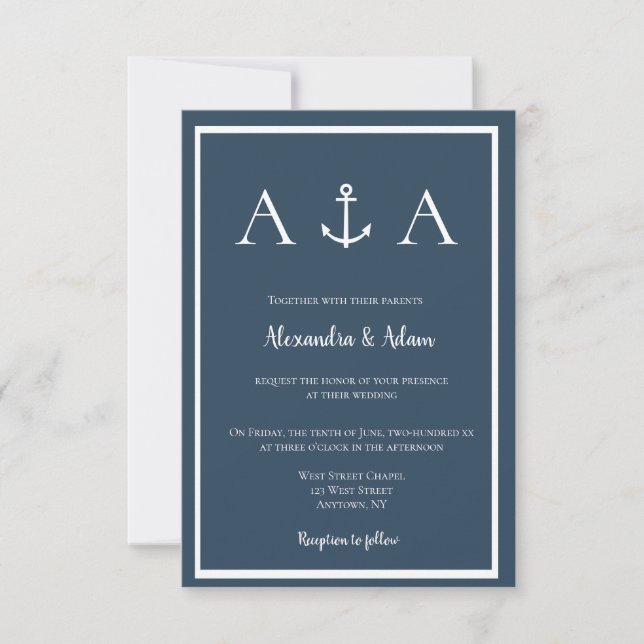 Invitations de mariage à l'ancre marine (Devant)