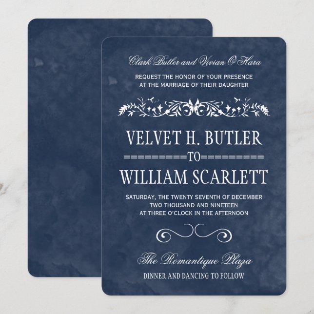 Invitations de mariage à l'aquarelle bleue (Devant / Derrière)