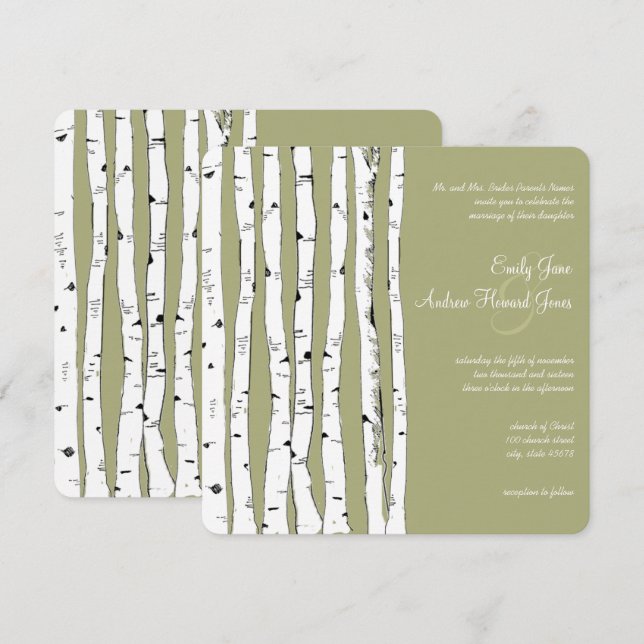 Invitations de mariage à l'arbre à bouleau vert Av (Devant / Derrière)