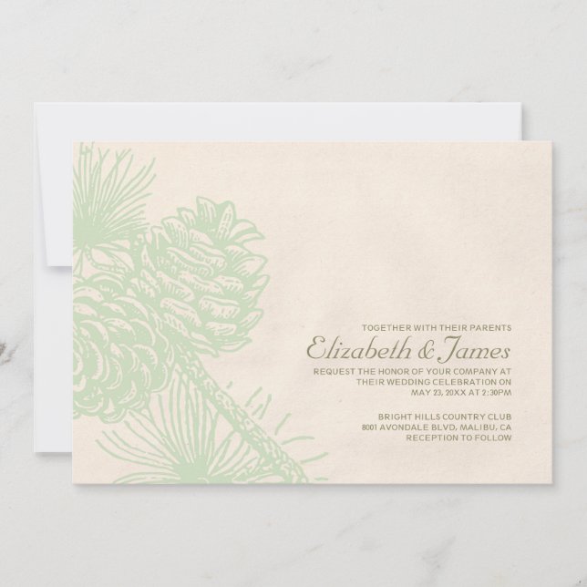 Invitations de mariage à l'élégante corne de pin (Devant)