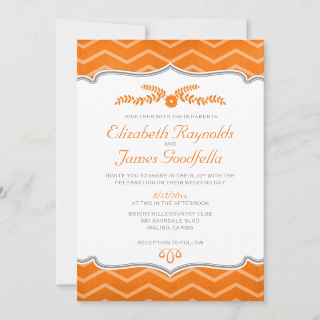 Invitations de mariage à Orange Zigzag (Devant)