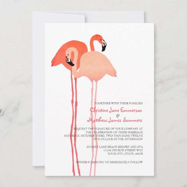 Invitations de mariage à Pink Flamants roses Beach (Devant)