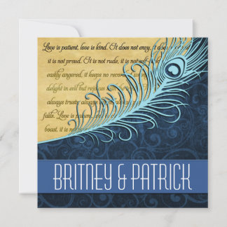 Invitations de mariage à plumes de paquebot bleu V