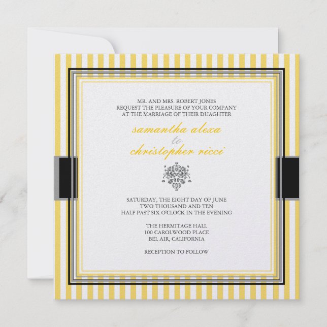 Invitations de mariage à rayures jaunes (Devant)