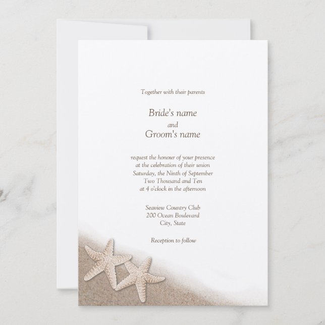 Invitations de mariage à thème de la plage de Star (Devant)