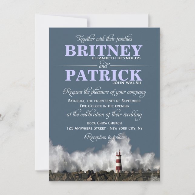 Invitations de mariage à thème nautique du phare (Devant)