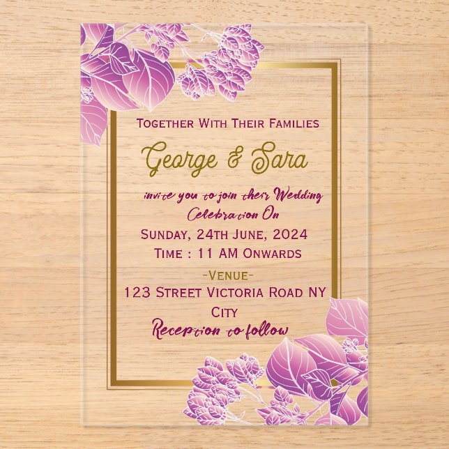Invitations de mariage acrylique (Recto)