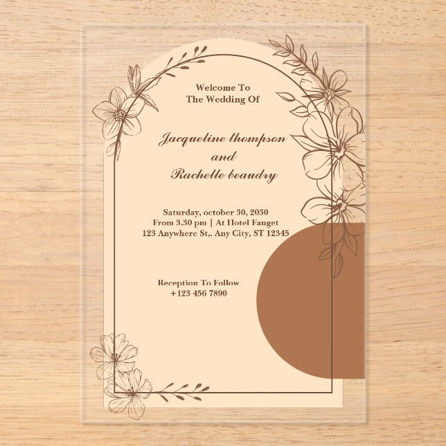 Invitations de mariage acrylique Brown personnalis (Recto)