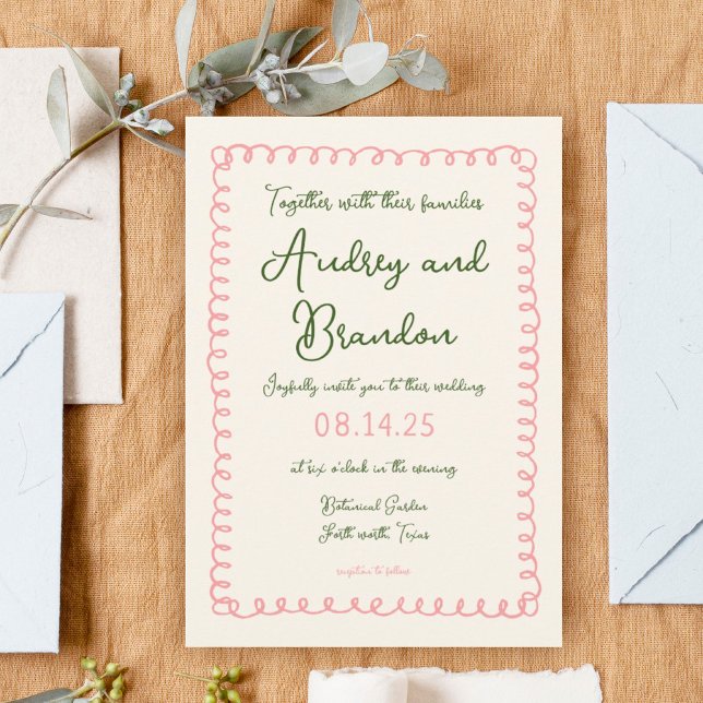 Invitations de mariage amusant rose et vert (Créateur téléchargé)