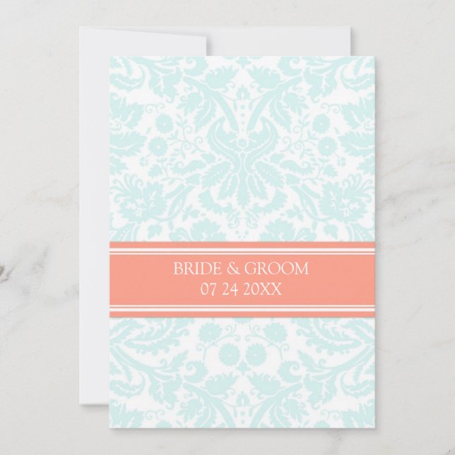 Invitations de mariage Aqua Coral Damask Pattern (Devant)