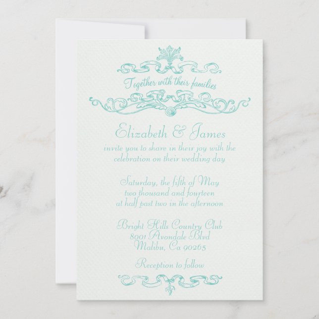 Invitations De Mariage Aqua De Luxe Simple (Devant)