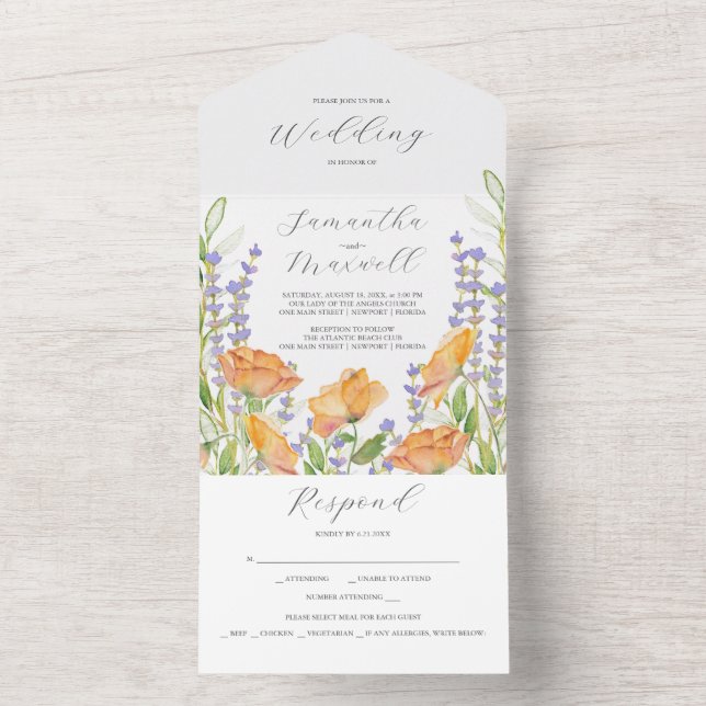Invitations de mariage Aquarelle Fleurs sauvages (À l'intérieur)