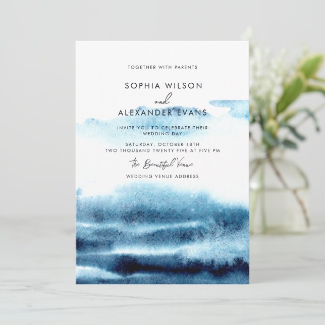 Invitations de mariage aquarelle moderne. (Debout devant)