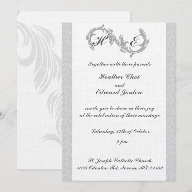 Invitations de mariage Argent (Devant / Derrière)
