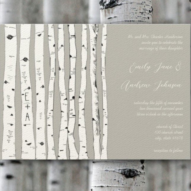 Invitations de mariage Argent Cloud Birch Tree (Créateur téléchargé)