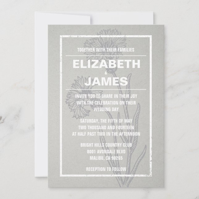 Invitations de mariage argenté Vintage rustique (Devant)