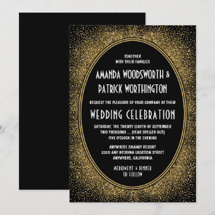 Invitations de mariage Art Déco Black and Gold Foi