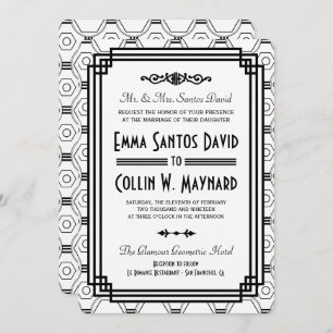 Invitations de mariage Art Déco Blanc & Noir