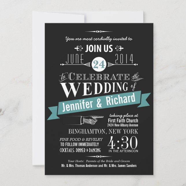 Invitations de mariage Art Déco Chalkboard (Devant)