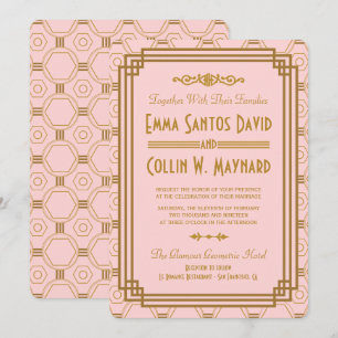 Invitations de mariage Art déco rose