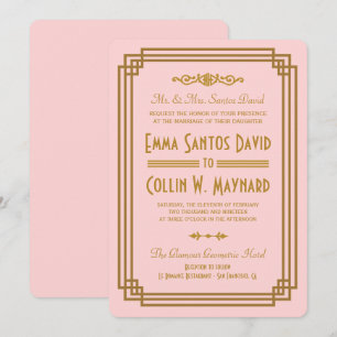 Invitations de mariage Art déco rose simple