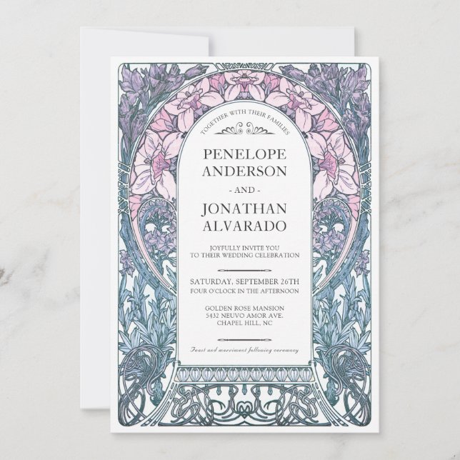 Invitations de mariage Art Nouveau coloré (Set #8) (Devant)