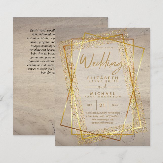 INVITATIONS DE MARIAGE aspect pailleté feuille mét (Devant / Derrière)