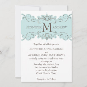 Invitations de mariage au monogramme Brown bleu