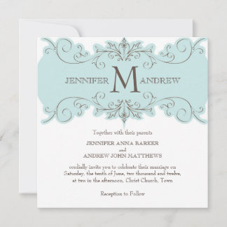 Invitations de mariage au monogramme Brown bleu