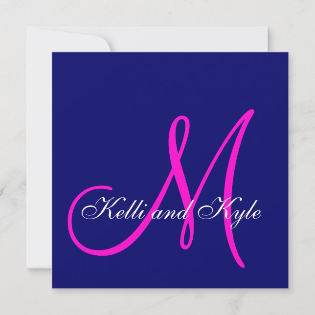 Invitations de mariage au monogramme rose bleu (Devant)