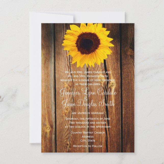 Invitations de mariage au tournesol de la grange r (Devant)