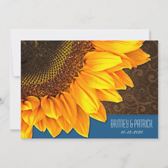 Invitations de mariage au tournesol du pays bleu B (Devant)