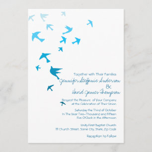 Invitations de mariage aux colombes ombres bleues