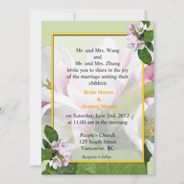 Invitations de mariage aux fleurs d'Apple (Devant)