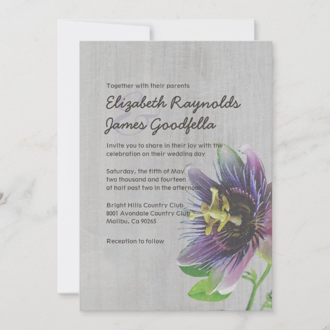 Invitations de mariage aux fleurs de la passion Vi (Devant)