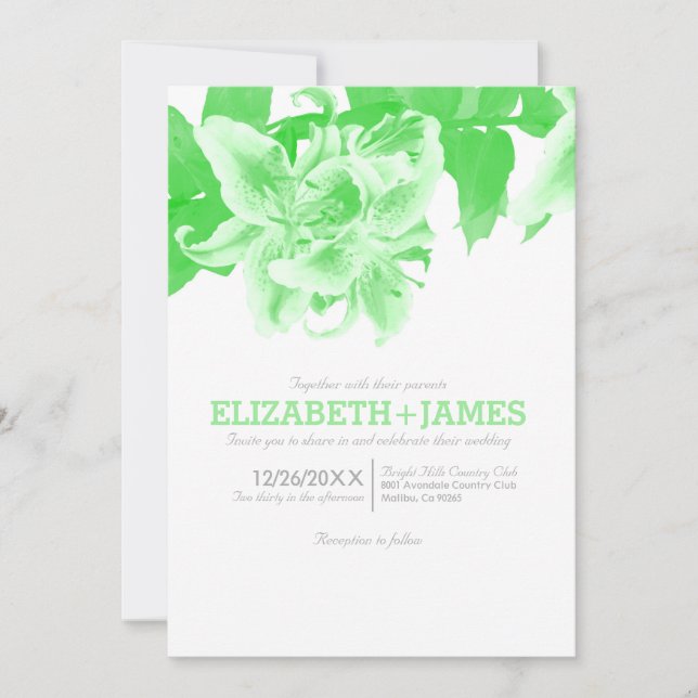 Invitations de mariage aux fleurs vertes de citron (Devant)