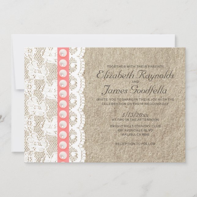 Invitations de mariage aux perles antiques (Devant)