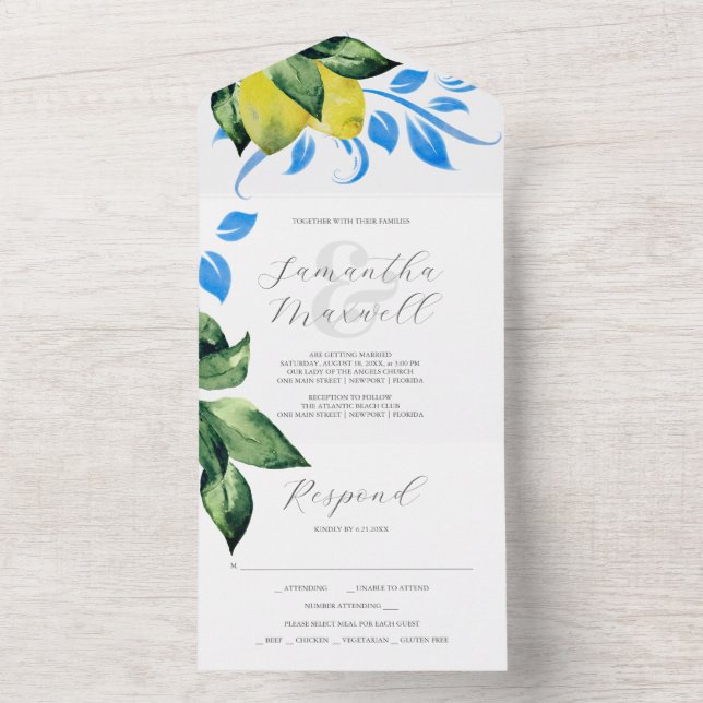 Invitations de mariage avec des citrons de carte R (À l'intérieur)