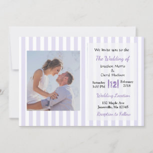Invitations de mariage avec photo à rayures violet