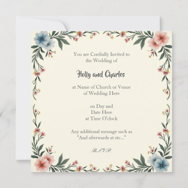 Invitations de mariage avec une frontière de fleur (Dos)